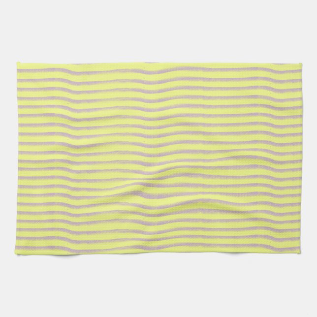 Linge De Cuisine Lignes dentées grises sur jaune. (Horizontal)