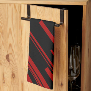 Linge De Cuisine Lignes diagonales en rouge et noir