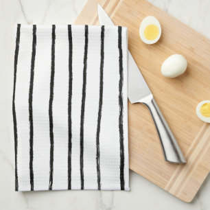 Linge De Cuisine Lignes Encre Chic Main Tirée Bandes Noir & Blanc