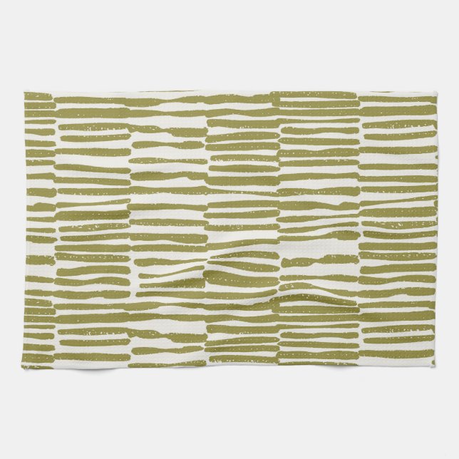 Linge De Cuisine Lignes géométriques abstraites vert olive unique c (Horizontal)