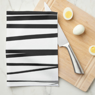 Linge De Cuisine Lignes noires et blanches modernes Art Abstrait