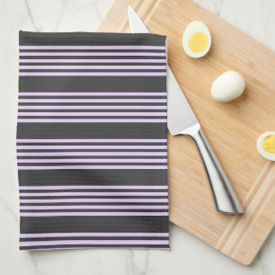 Linge De Cuisine Lilac violet et charbon de bois cinq bandes motif