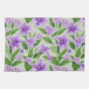 Linge De Cuisine Lilias Violettes Vibrantes Avec Feuilles Vertes