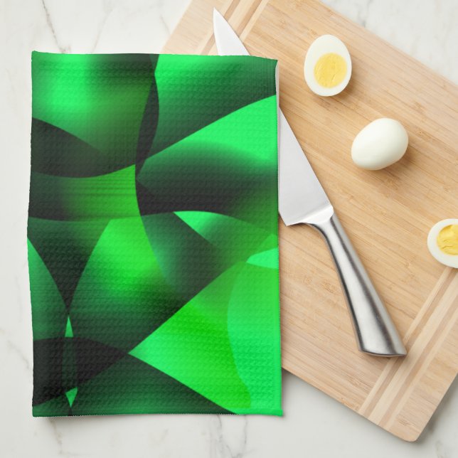 Linge De Cuisine Lime vert et noir ondulation, avec ombre? (Quart Plié)