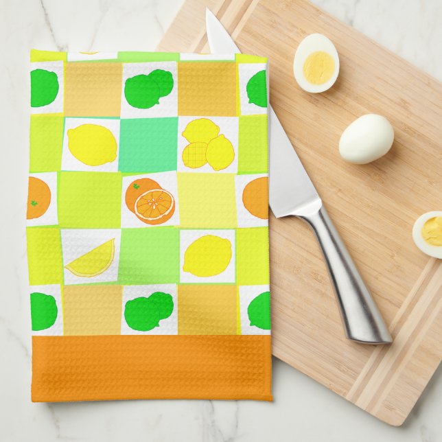 Linge De Cuisine Limme de citron et Oranges Motif Orange Bordure (Quart Plié)