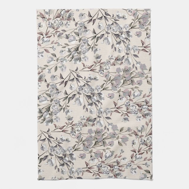 Linge De Cuisine Linge Beige & Gris Élégant Dainty Motif Floral (Vertical)