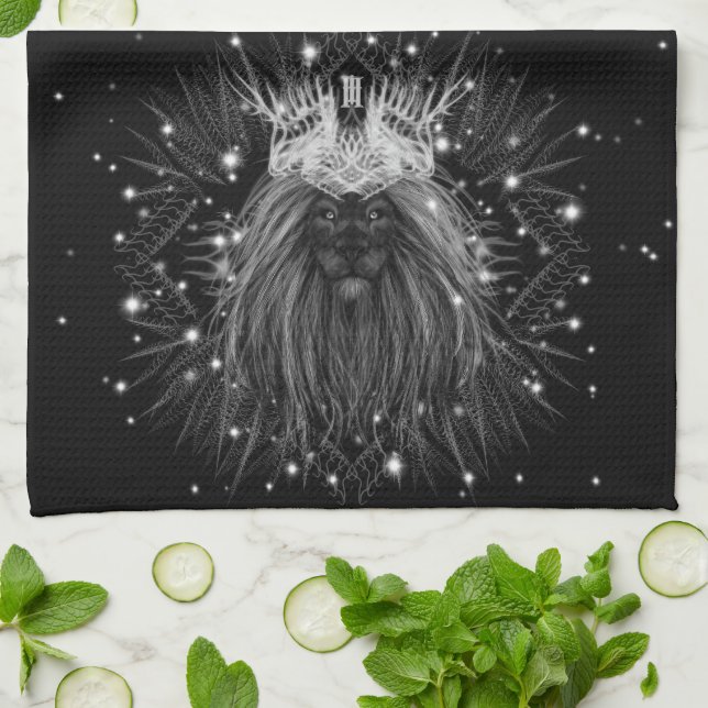 Linge De Cuisine Lion d'étoile avec monogramme de couronne (Plié)