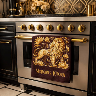 Linge De Cuisine Lion doré majestueux personnalisé