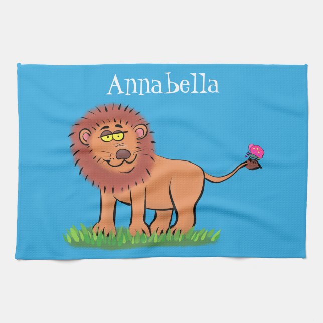 Linge De Cuisine Lion joyeux avec dessin animé de papillon (Horizontal)