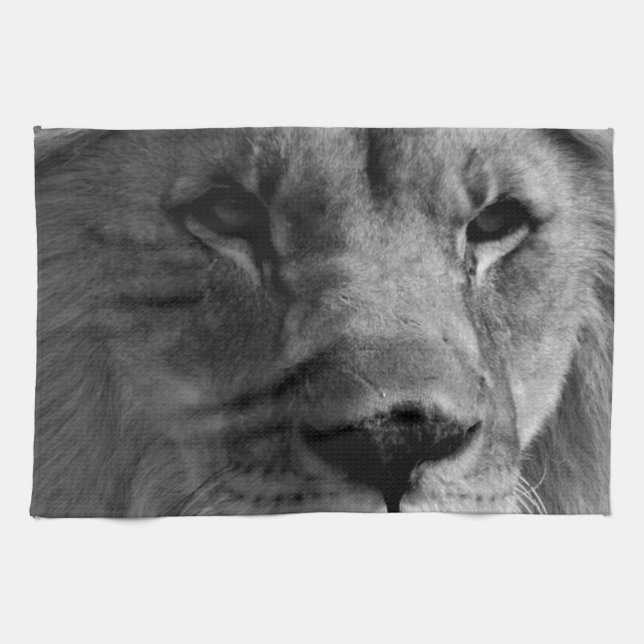 Linge De Cuisine Lion noir et blanc (Horizontal)