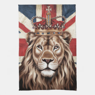 Linge De Cuisine Lion portant un drapeau britannique de la Couronne