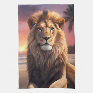 Linge De Cuisine Lion sur la plage