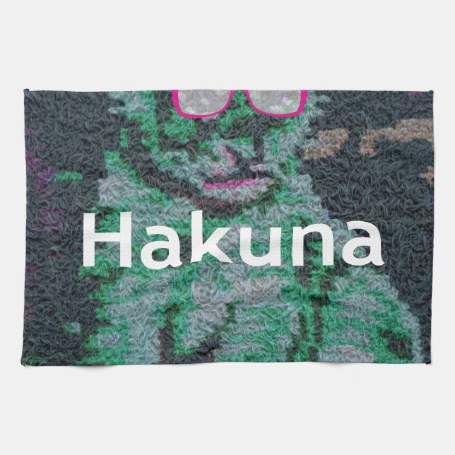 Linge De Cuisine Lion vert avec lunettes roses "Hakuna Matata" Art (Horizontal)