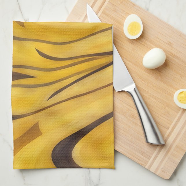 Linge De Cuisine Liquid Gold with Mocha Accents Artsy Towel (Quart Plié)