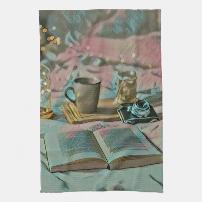 Linge De Cuisine Lire Livres, Boire Café (Vertical)