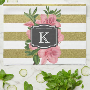 Linge De Cuisine Lis roses vintages et initiale de monogramme de