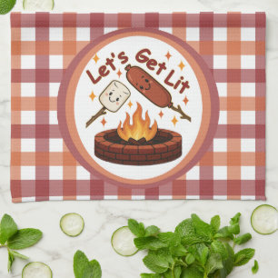 Linge De Cuisine Lit Firepit - mignon Marshmallow & Hot Dog