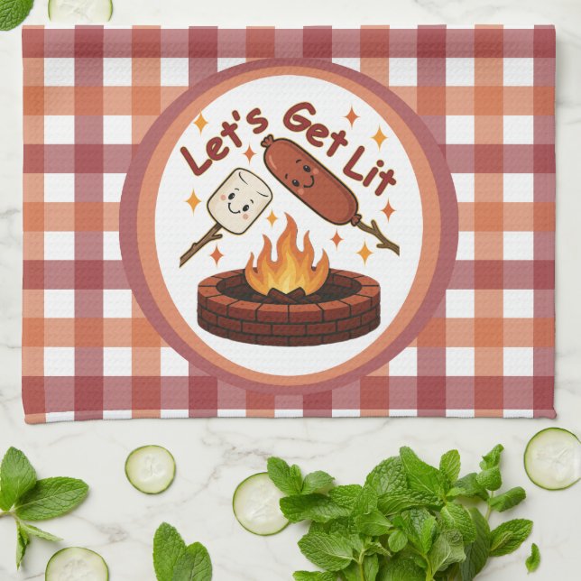 Linge De Cuisine Lit Firepit - mignon Marshmallow & Hot Dog (Plié)