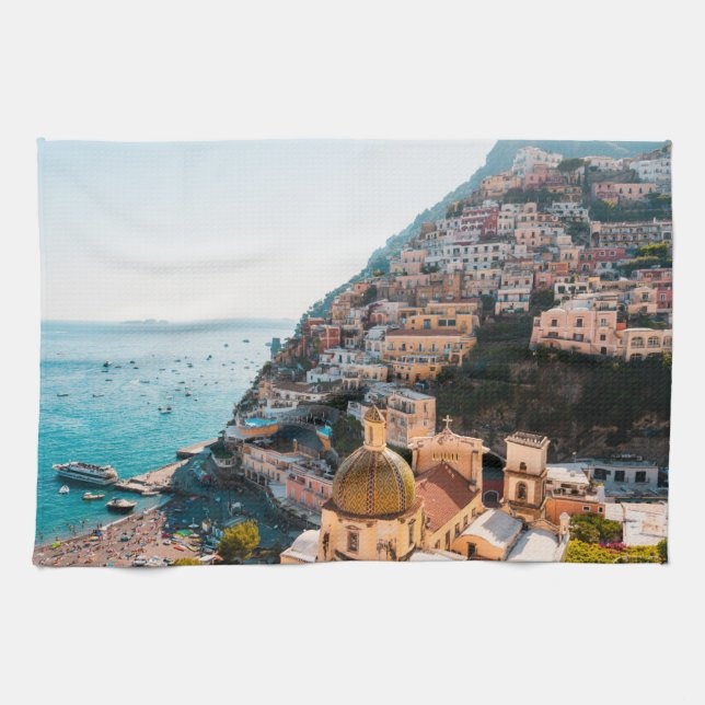 Linge De Cuisine Littoral | Positano Italie, Village de Cliffside (Horizontal)