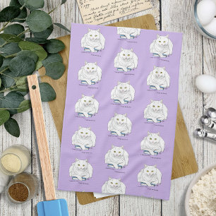 Linge De Cuisine Livre de chat blanc drôle lisant humour violet