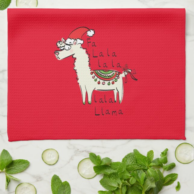 Linge De Cuisine Llama Cute Drôle Noël Vacances (Plié)