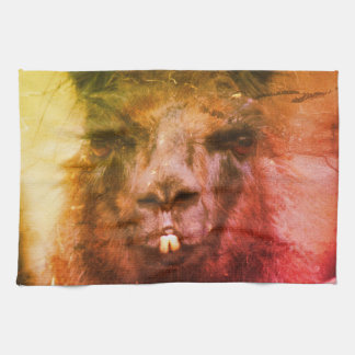 Linge De Cuisine Llama noire intense Visage gros vers le haut Abstr