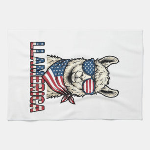 Linge De Cuisine Llamerica Lama Patriotique Design Vector Vintage_1