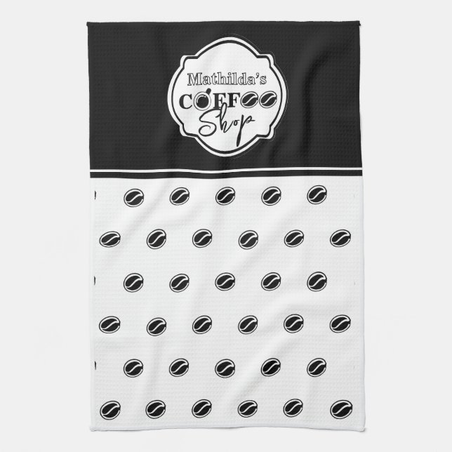 Linge De Cuisine Logo de café personnalisable pour entreprise Noir (Vertical)