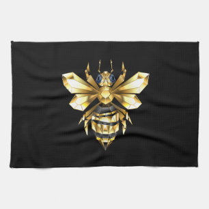 Linge De Cuisine Logo Faux Gold Foil Bee Polygonal sur Noir
