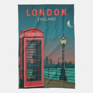 Linge De Cuisine Londres Angleterre Retro Travel Art Vintage