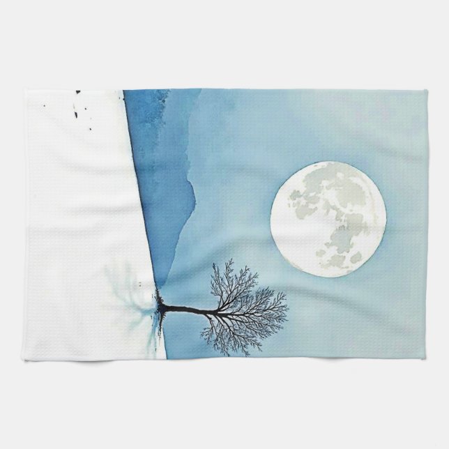 Linge De Cuisine Lone Tree : Sérénité de la pleine lune silencieuse (Horizontal)