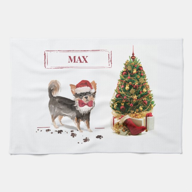 Linge De Cuisine Long Haired Chihuahua Funny Christmas Dog Tree (Horizontal)