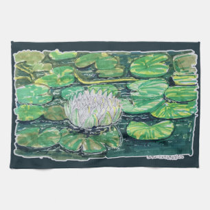 Linge De Cuisine Lotus blanc et nénuphars