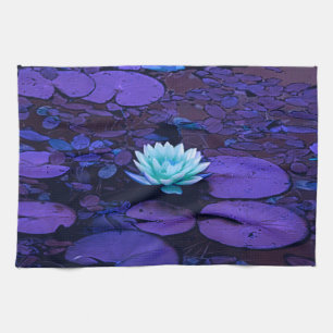 Linge De Cuisine Lotus Fleur Magique Violet Bleu Turquoise Floral