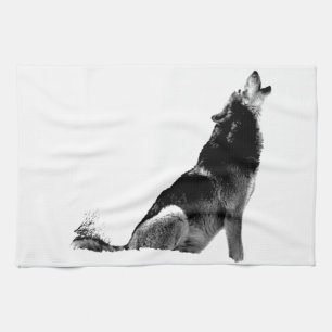 Linge De Cuisine Loup de Howling blanc noir