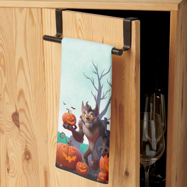 Linge De Cuisine Loup-garou et citrouilles d'Halloween (Pliage en tiers)
