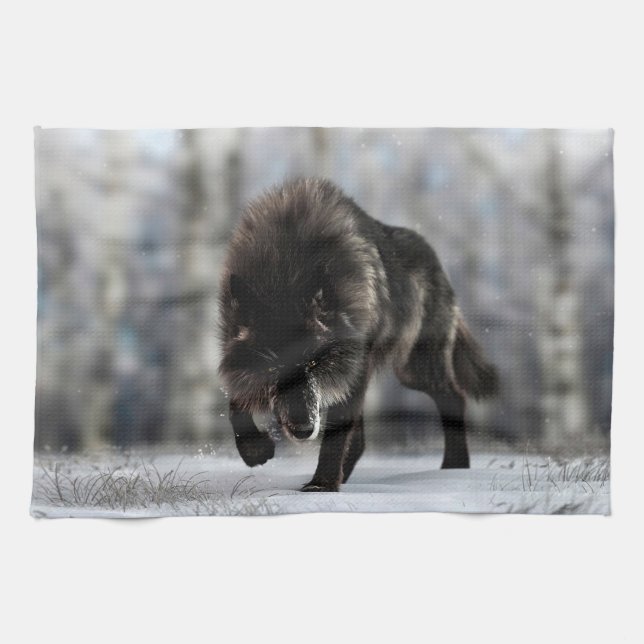 Linge De Cuisine Loup noir en colère (Horizontal)