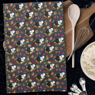Linge De Cuisine Loups Blancs Noirs Clair de Lune Feuilles d'Automn