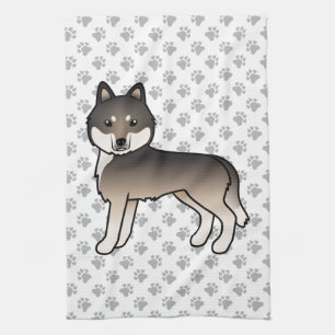 Linge De Cuisine Louveteau gris foncé Husky sibérien Chien de dessi