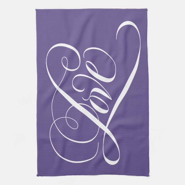 Linge De Cuisine LOVE Calligraphie Valentine Purple Letting (Vertical)