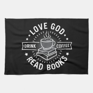Linge De Cuisine Love God Drink Coffee Lire les livres Amateurs Vin