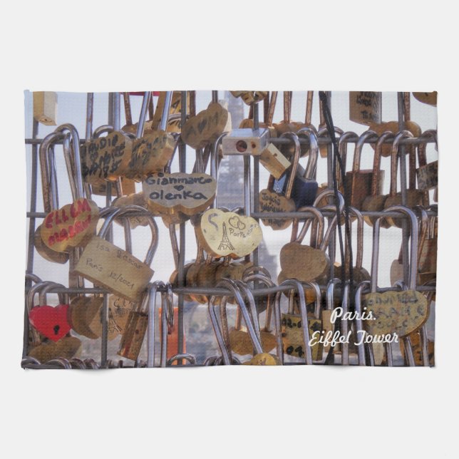 Linge De Cuisine Love Locks et la Tour Eiffel. Paris. France. (Horizontal)