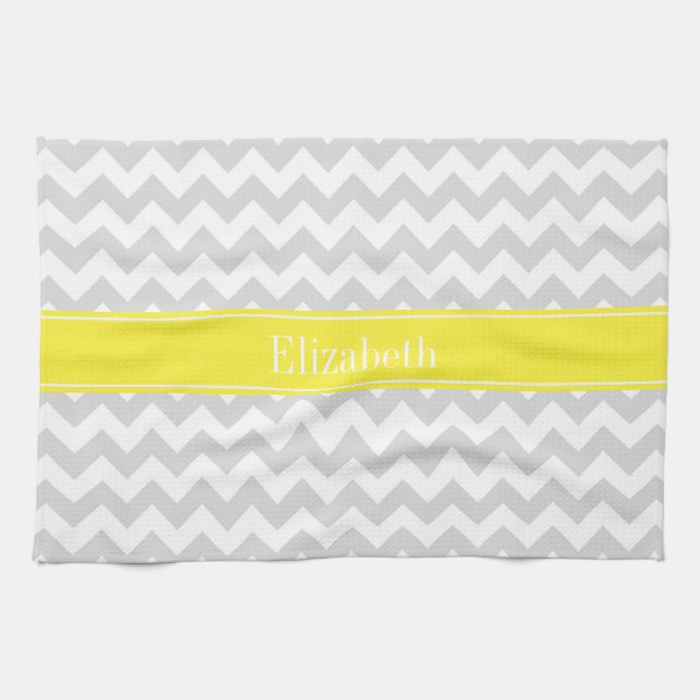 Linge De Cuisine Lt Gray Wht Chevron Yellow Monogram (Horizontal)