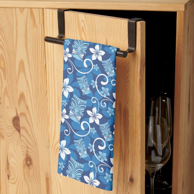 LINGE DE CUISINE LUAU TIKI MOTIF (BLEU CLAIR) (Pliage en tiers)