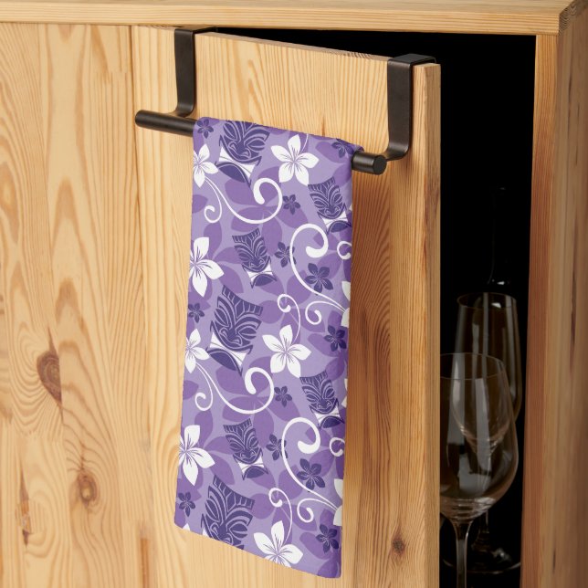 LINGE DE CUISINE LUAU TIKI MOTIF (PURPLE) (Pliage en tiers)