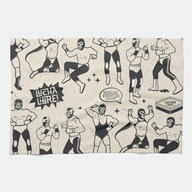 Linge De Cuisine Lucha Libre : motif de lutteurs mexicains (Horizontal)