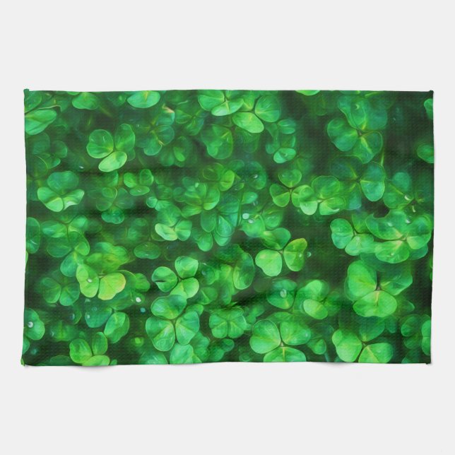 Linge De Cuisine Lucky Celtic Irish Green Shamrocks (Horizontal)