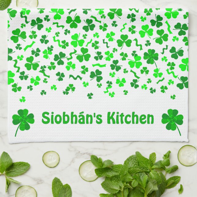 Linge De Cuisine Lucky Irish Shamrocks Clover Personalized (Plié)