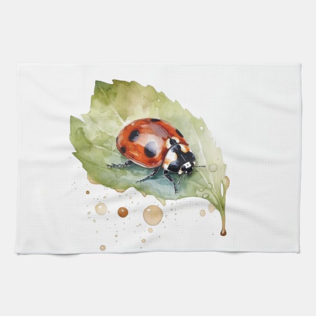 Linge De Cuisine Lucky Ladybug sur la feuille (Horizontal)