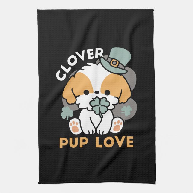 Linge De Cuisine Lucky Pup with Clover - St. Patrick's Day Cadeau (Vertical)
